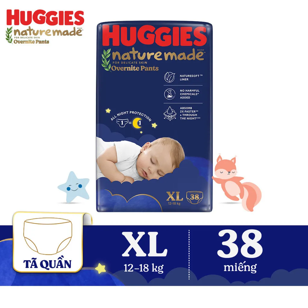 Ảnh Tã quần Huggies Naturemade ban đêm M58/L44/XL38/XXL26 3