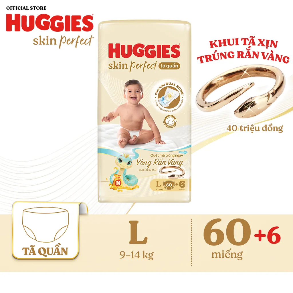 Ảnh Tã quần Huggies Skin Perfect Super Jumbo M70+6/ L60+6/ XL52+6/ XXL48+6 với 2 vùng thấm giảm kích ứng da 1