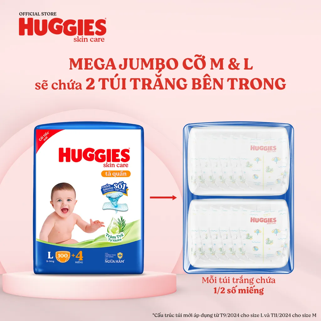 Ảnh Tã quần Huggies Skincare Mega Jumbo M102+4/L100+4/XL84+4/XXL76+4 3