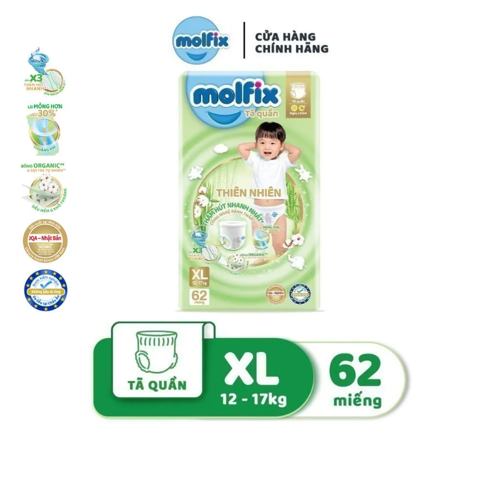 Ảnh Tã quần thiên nhiên Molfix Ultra XL (12kg - 17kg) Gói 62 miếng 2