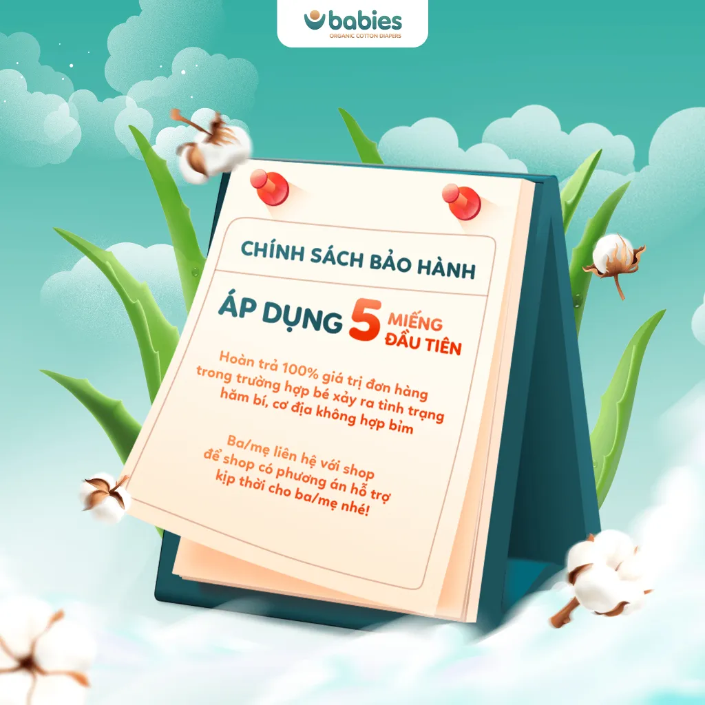 Ảnh Tã/Bỉm Babies Organic Siêu Mềm Mịn, 2mm Mỏng Thoáng, Lô Hội Ngừa Hăm Bí,Thương Hiệu Bỉm Việt - Size NB/S/M/L/XL/2XL/3XL 3