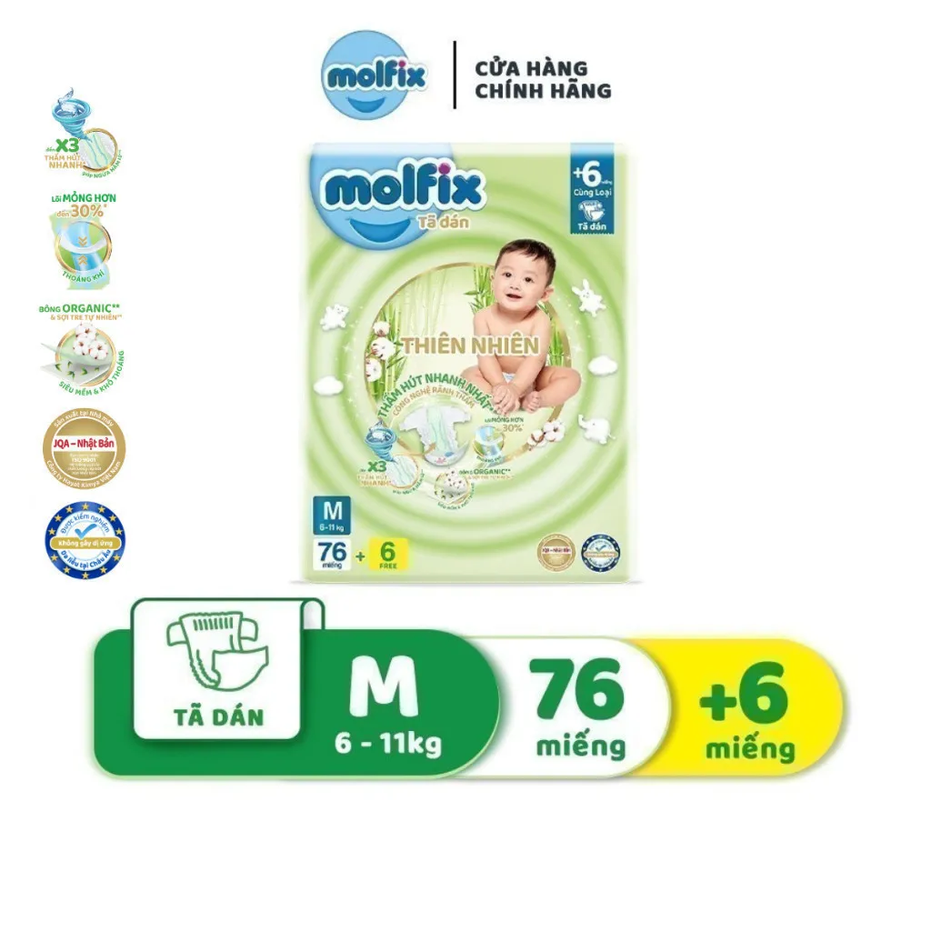 Ảnh Tã/bỉm dán Molfix Thiên nhiên Super Jumbo S80/ M76/ L68/ XL64/ XXL54 2