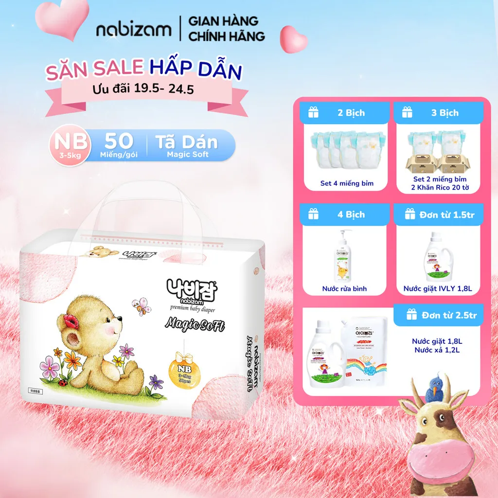 Ảnh Tã/Bỉm Dán NABIZAM Magic Soft Cao Cấp Từ Sợi Bông Được Tuyển Chọn An Toàn Cho Bé Size NB Cho Bé Từ 3-5kg, 50 Miếng/Bịch 1