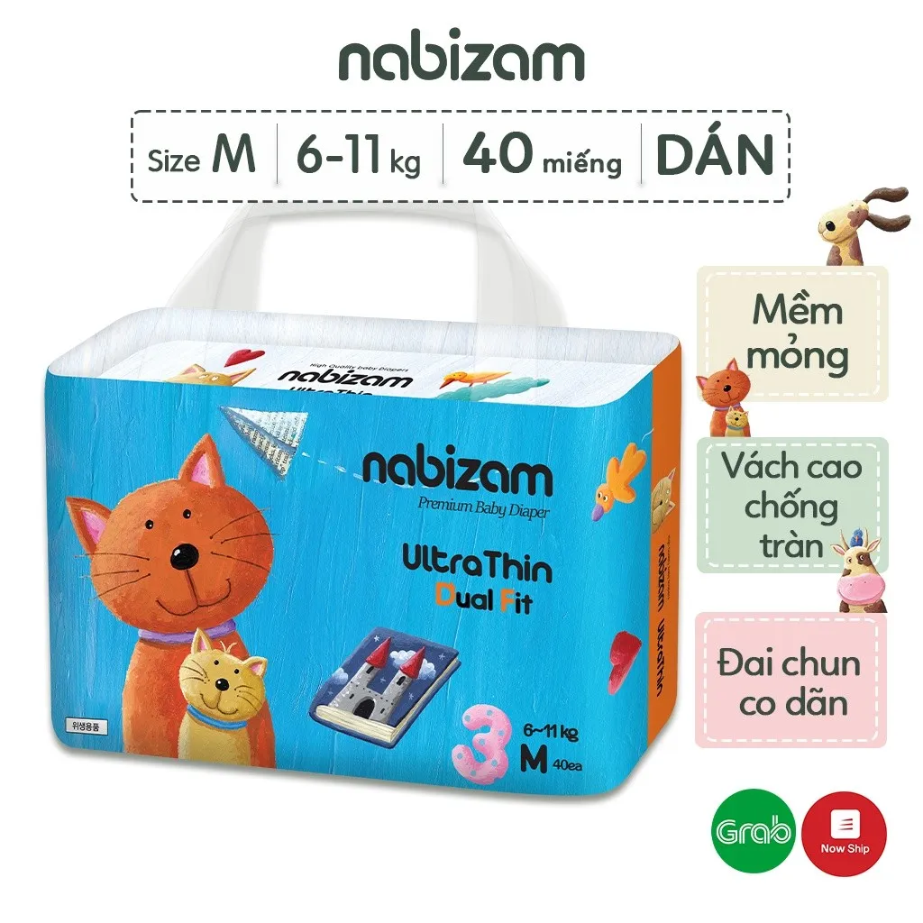 Ảnh Tã/Bỉm Dán NABIZAM UltraThin Nội Địa Hàn Cao Cấp, Mỏng và Thấm Hút Tối Ưu Size M Cho Bé 6-11kg, 40 Miếng/Bịch 2