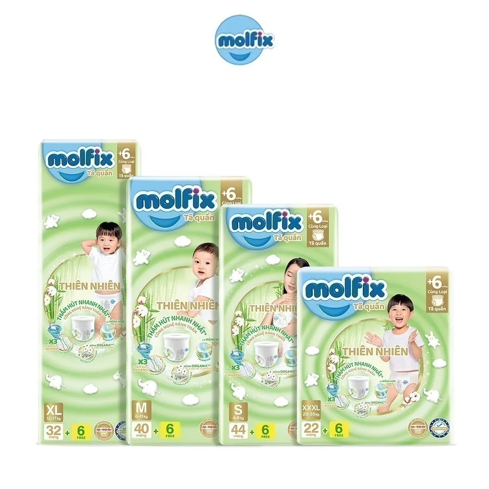 Ảnh Tã/bỉm quần Molfix Thiên nhiên Jumbo S50/M46/L42/XL38/XXL34/XXXL28 2