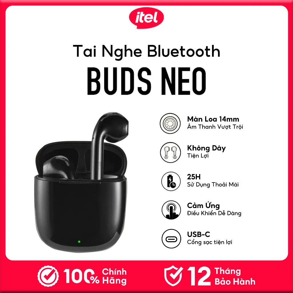 Ảnh Tai Nghe Bluetooth 5.3 Itel BudsNeoTrue Wireless | 25 Giờ Dùng Liên Tục | Cảm Ứng | Chính Hãng 1
