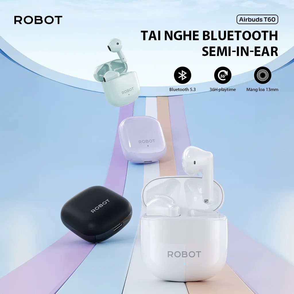 Ảnh Tai Nghe Bluetooth 5.3 Robot Airbuds T60 White Semi In Ear Playtime 36H Chống Nước IPX4 - Hàng Chính Hãng 2