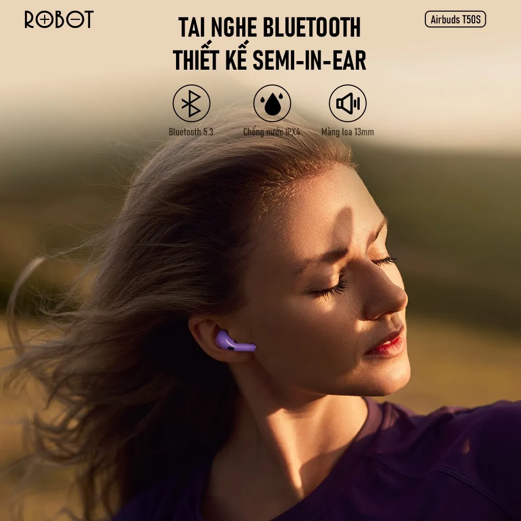 Ảnh Tai Nghe Bluetooth 5.3 ROBOT Airbuds T50S Semi InEar Kháng Nước IPX4 Âm Thanh Rõ Nét 1