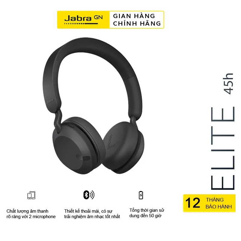 Ảnh Tai Nghe Bluetooth Chụp Tai On-ear JABRA ELITE 45H | 2 microphone | Hàng Chính Hãng 2