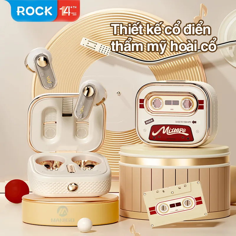 Ảnh Tai nghe bluetooth không dây nhét tai  TWS Rockspace Retro Mix Tape nghe nhạc lên đến 20h BH 1 năm 1