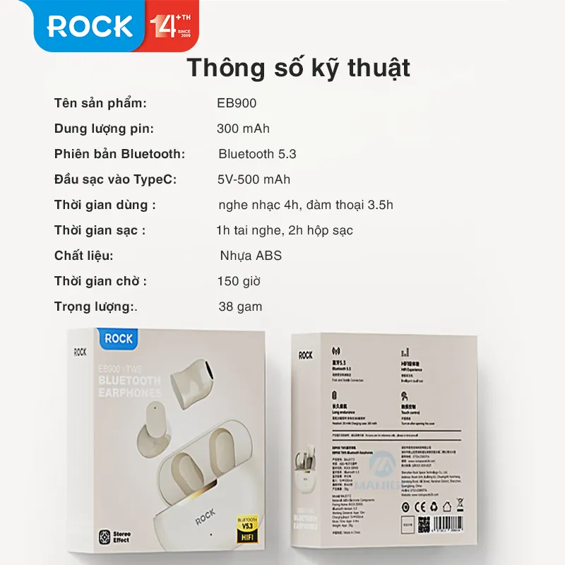 Ảnh Tai nghe bluetooth không dây nhét tai Rockspace EB900 TWS giảm tiếng ồn bảo hành 12 tháng 3