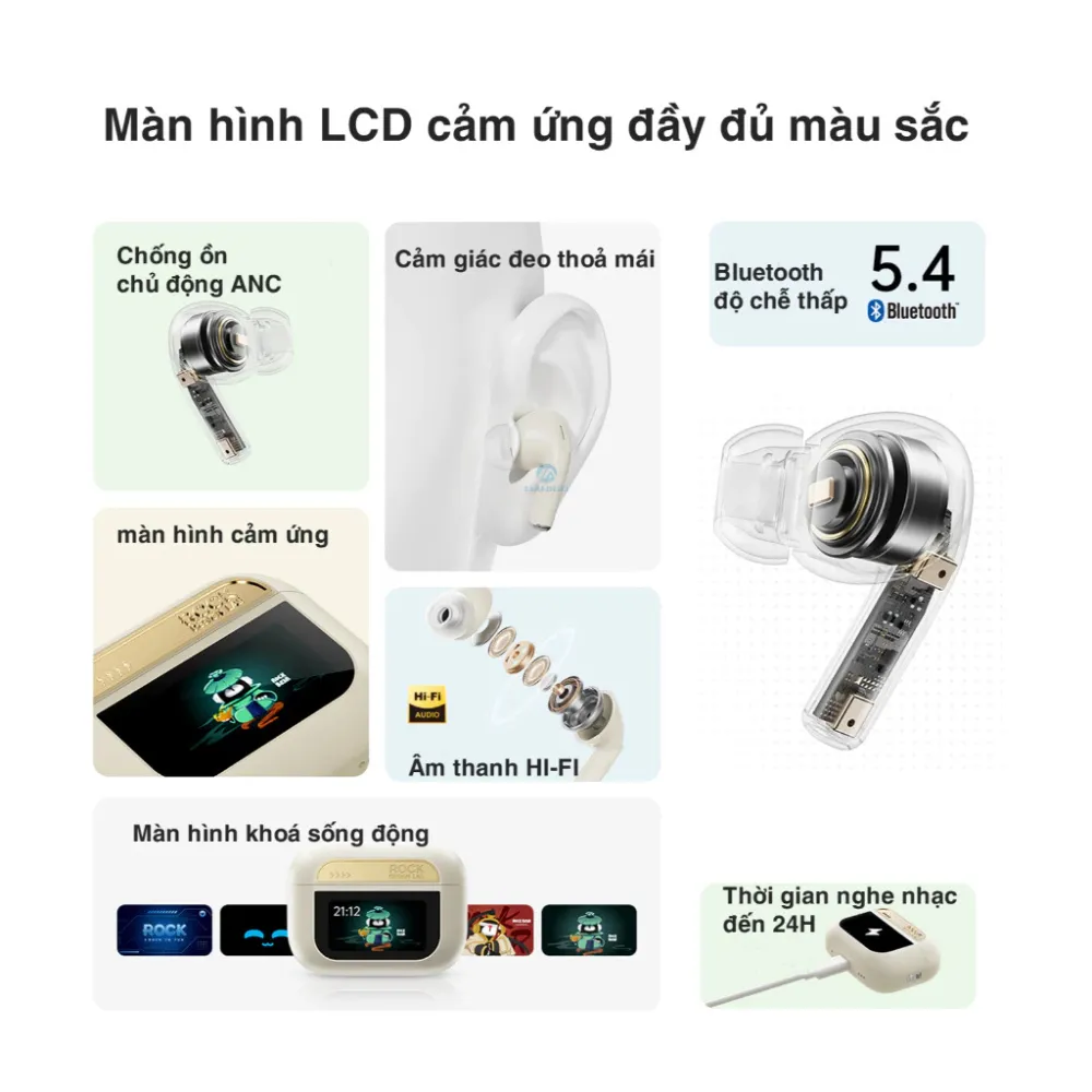 Ảnh Tai nghe bluetooth không dây nhét tai chống ồn chủ động ANC Rockspace A5 pro TWS có mic BH 12 tháng 1