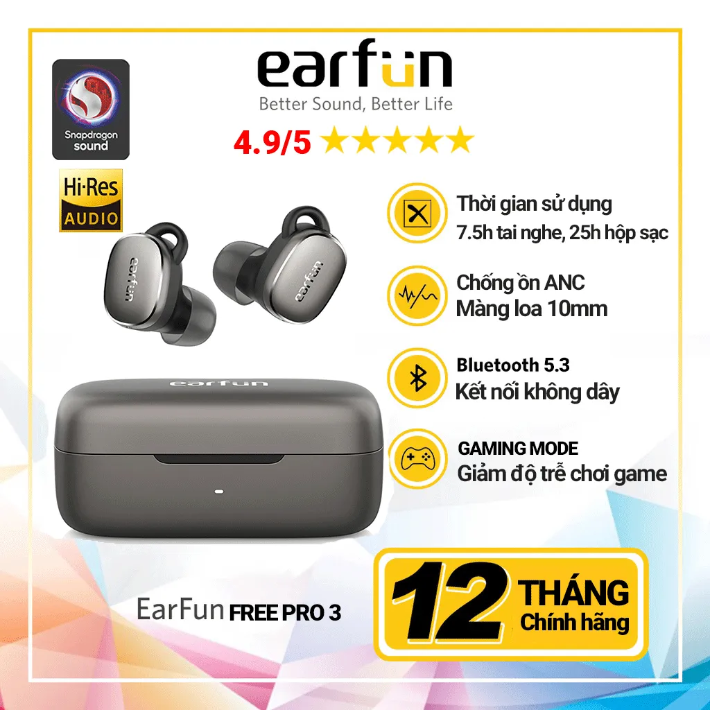 Ảnh Tai nghe Bluetooth True Wireless EarFun Free Pro 3 Bluetooth 5.3 chống ồn ANC chip Qualcomm QCC3072 1