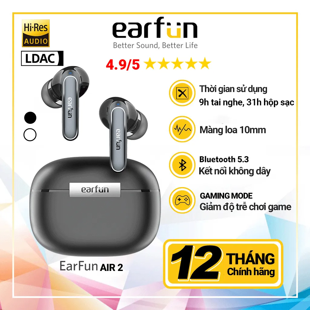 Đánh giá Tai nghe Earfun Air 2 (2024): Âm thanh LDAC Hi-Res, Pin 40h, Giá Tốt