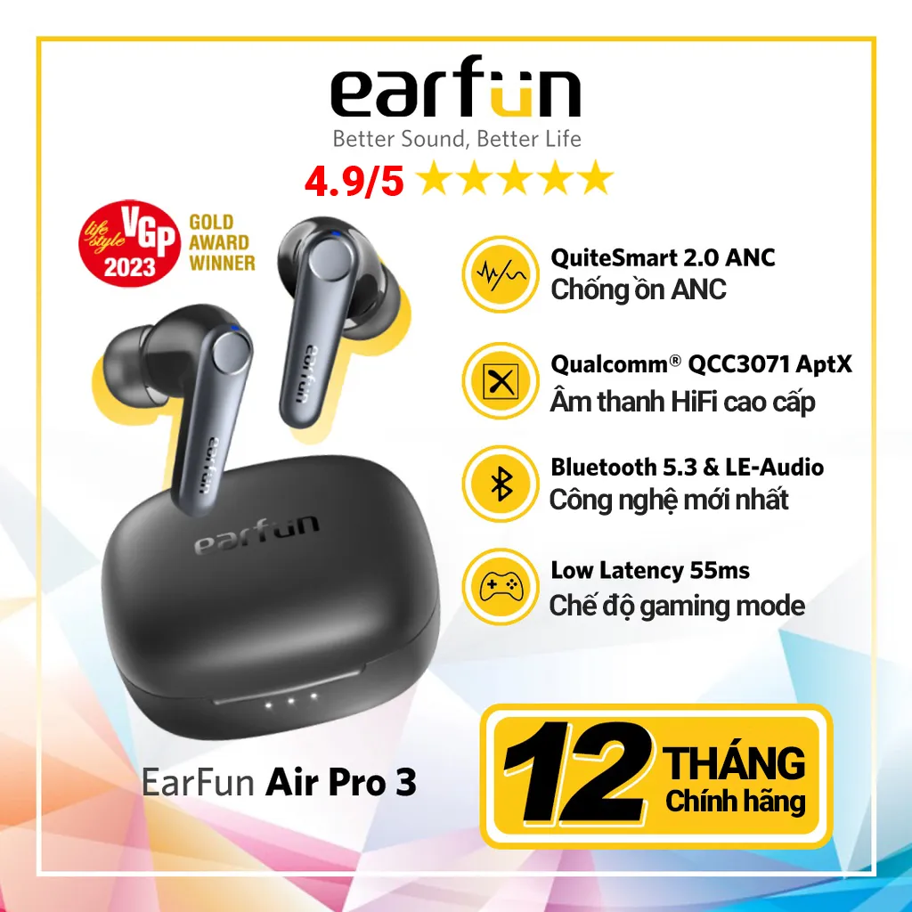 Ảnh Tai nghe Bluetooth True Wireless Earfun Air Pro 3 lọc gió chống ồn ANC 6 micro bluetooth 5.3 nghe 9h 1