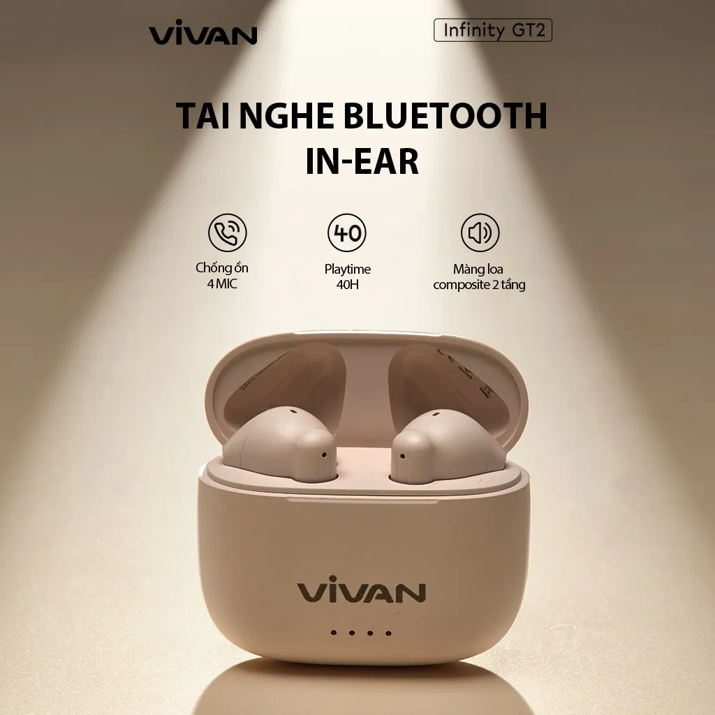 Ảnh Tai Nghe Bluetooth VIVAN GT2 Cream/ Midnight In-ear Chống Ồn ENC Playtime Đến 40H Chống nước IPX4 2
