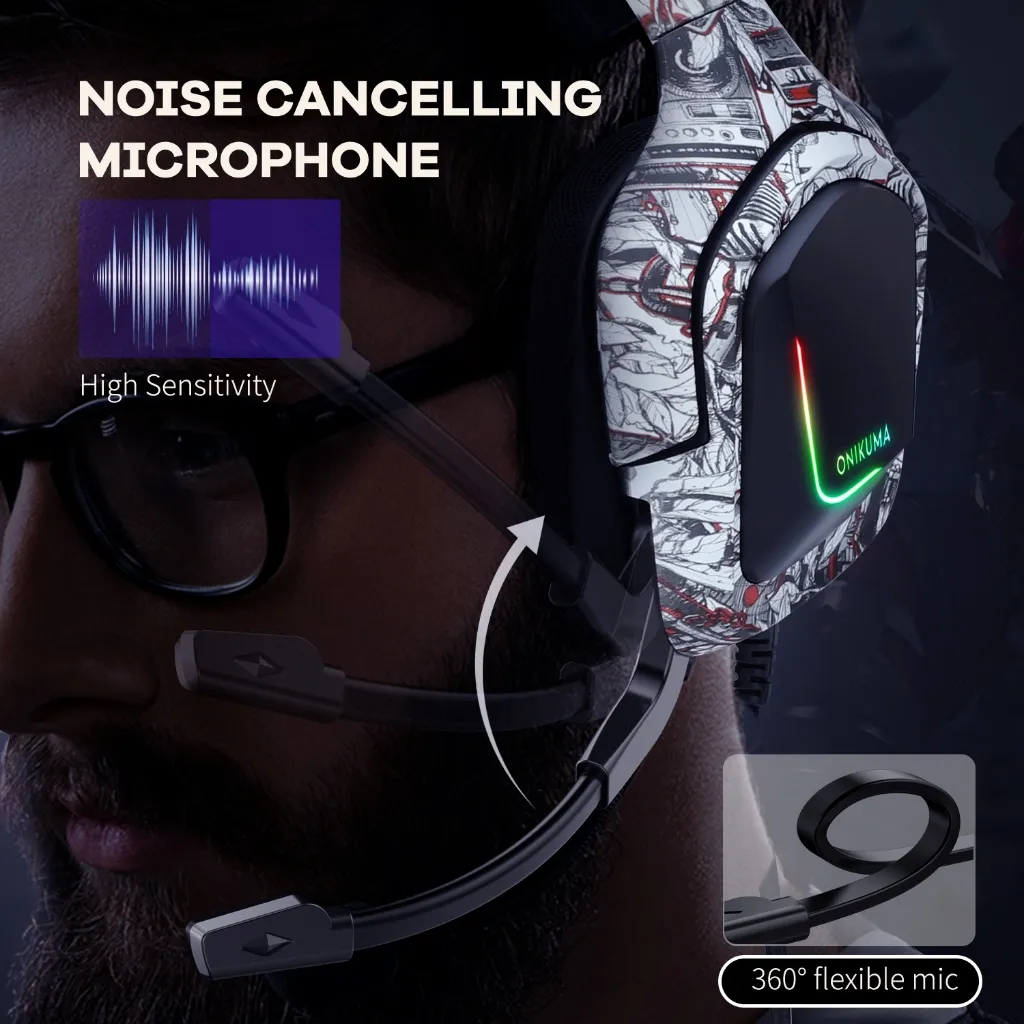 Ảnh Tai Nghe Chơi Game Chuyên Nghiệp Onikuma K20 - Có Dây Có Mic Đèn Led RGB - Hàng Chính Hãng 3