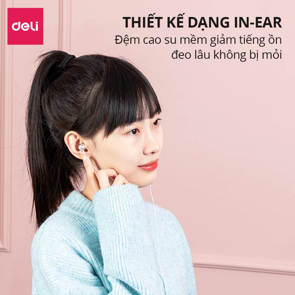 Ảnh Tai Nghe Chống Ồn DELI Chân Cắm 3.5mm Tiện Dụng, Nút Điều Khiển Tăng Giảm Âm Lượng Tai Nghe In-Ear 3
