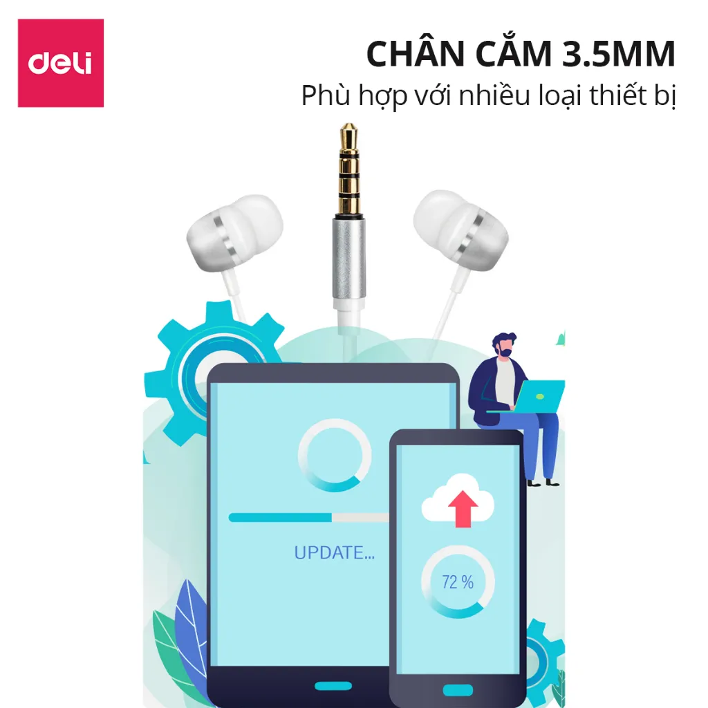 Ảnh Tai Nghe Chống Ồn DELI Chân Cắm 3.5mm Tiện Dụng, Nút Điều Khiển Tăng Giảm Âm Lượng Tai Nghe In-Ear 4