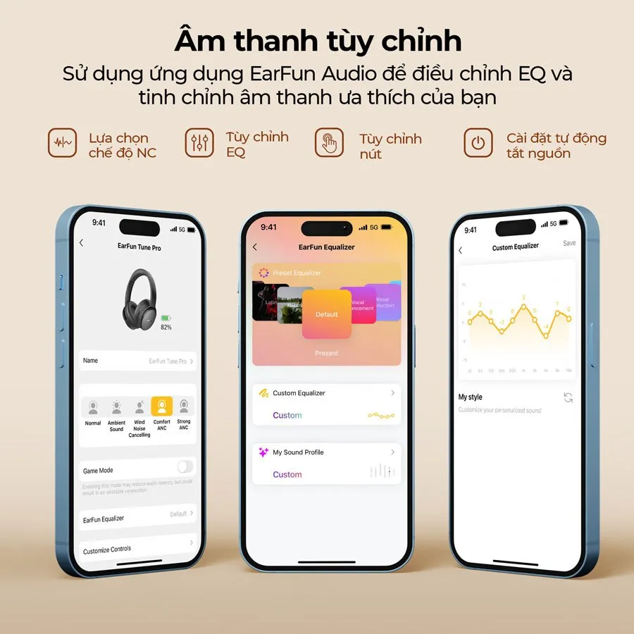 Ảnh Tai nghe chụp tai Bluetooth Earfun Tune Pro chống ồn ANC thời gian nghe 120h 1