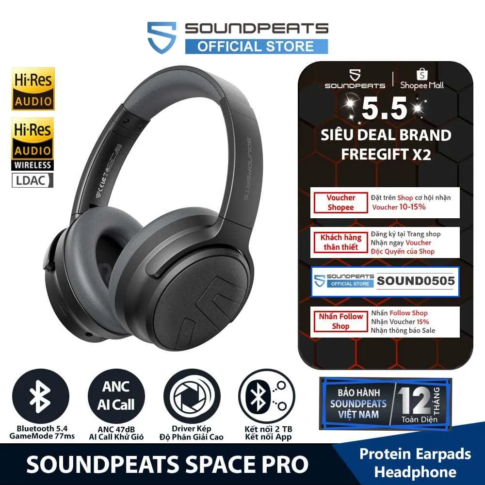 Đánh Giá SoundPEATS Space Pro: Tai Nghe Chụp Tai Pin 151h, Hi-Res LDAC, ANC -47dB