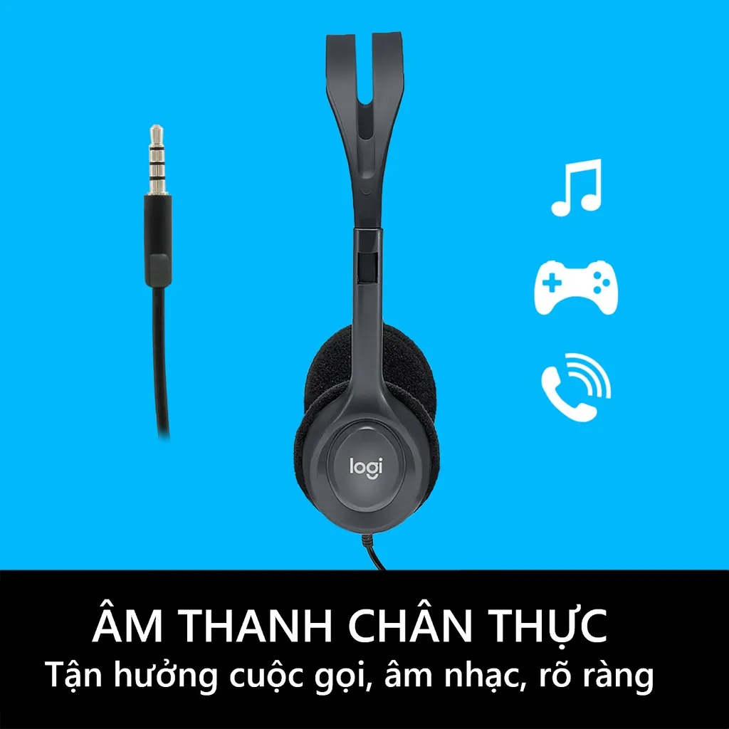 Ảnh Tai nghe chụp tai Logitech H111 - 1 jack 3.5mm, Mic khử giảm tiếng ồn, âm thanh nổi 2