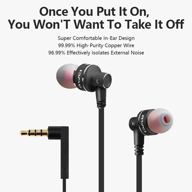 Ảnh Tai nghe có dây Awei ES-10TY cắm 3.5mm thể thao in ear Thiết Kế thoải mái có Mic 1