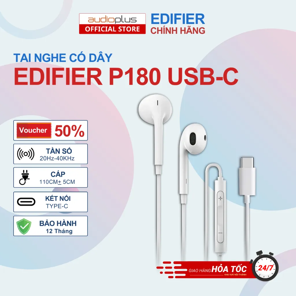 Ảnh Tai nghe có dây EDIFIER P180 USB-C - Có mic đàm thoại, có chỉnh volume - Chính hãng - BH 12T 1 đổi 1 1