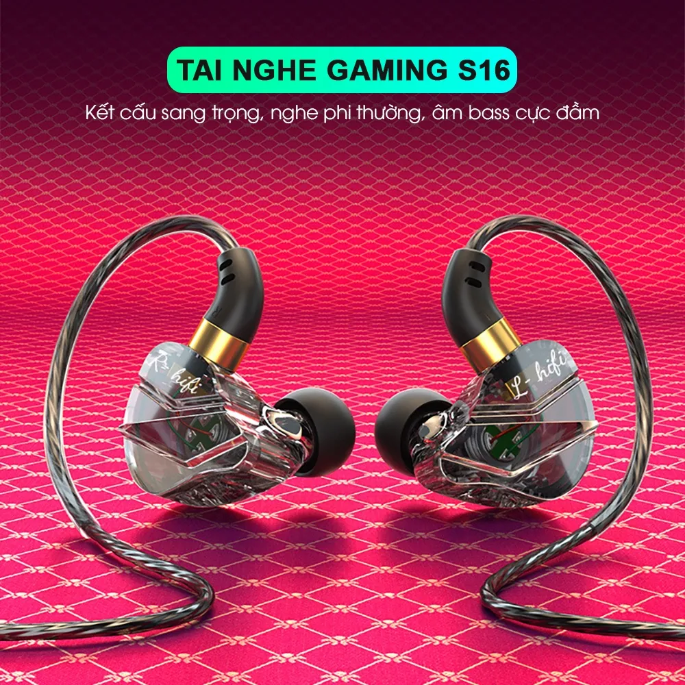 Ảnh Tai nghe có dây gaming SIDOTECH S16 nhét tai super bass âm thanh hifi sống động chống ồn cao in ear chân 3.5mm 3