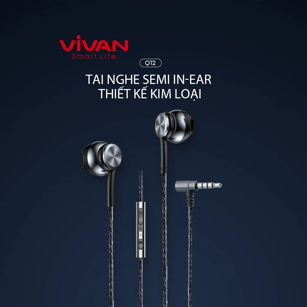 Ảnh Tai Nghe Có Dây Gaming VIVAN Q12 Thiết Kế Kim Loại Cổng Kết Nối Chữ L 3.5mm Dây Bền Chắc Chắn Hàng Chính Hãng 2
