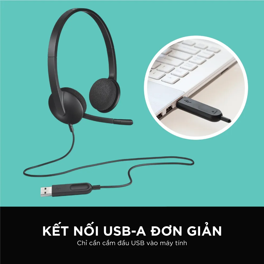 Ảnh Tai nghe có dây Logitech H340 - Mic giảm ồn, kết nối USB-A 2