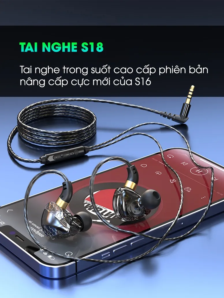 Ảnh Tai nghe có dây nhét tai SIDOTECH S18 gaming in ear trong suốt phong cách âm thanh vòm studio hifi 3D ống động 1