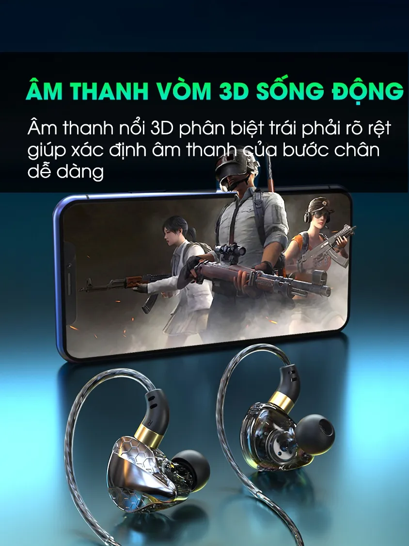 Ảnh Tai nghe có dây nhét tai SIDOTECH S18 gaming in ear trong suốt phong cách âm thanh vòm studio hifi 3D ống động 2
