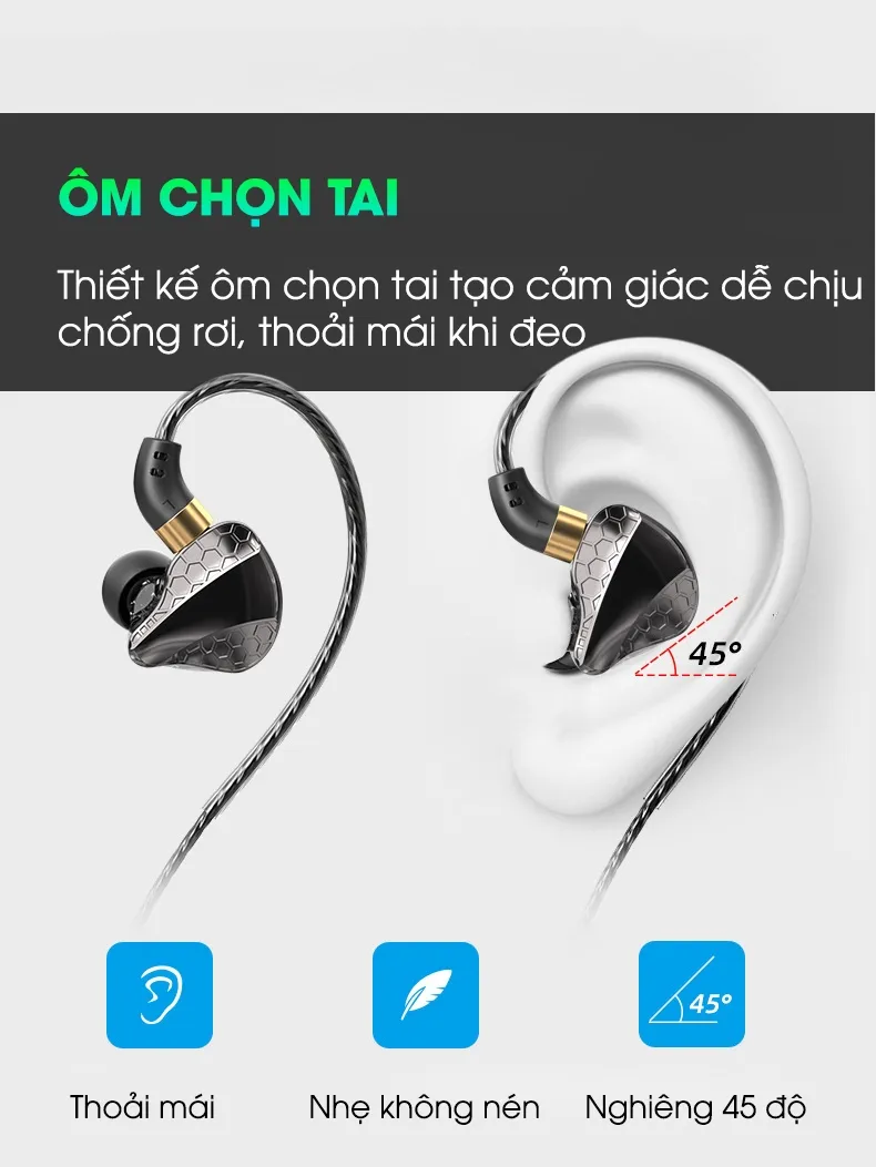 Ảnh Tai nghe có dây nhét tai SIDOTECH S18 gaming in ear trong suốt phong cách âm thanh vòm studio hifi 3D ống động 4