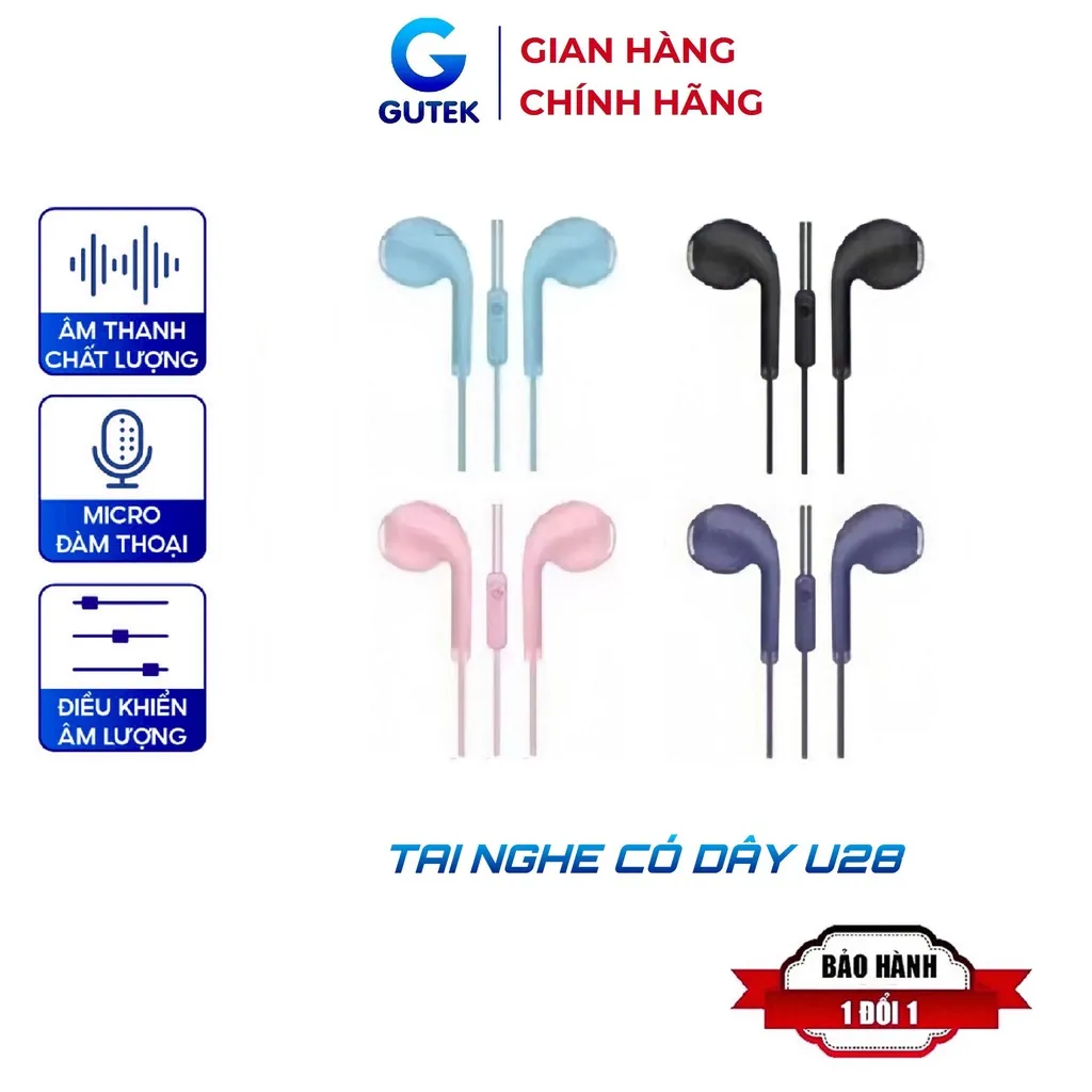 Ảnh Tai nghe có dây nhét tai jack cắm cổng 3.5mm dùng cho điện thoại máy tính laptop - Gutek U28 1