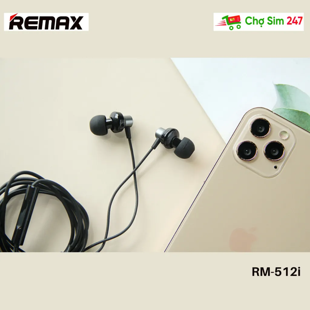 Ảnh Tai nghe dây REMAX RM-512i chân L - Hợp kim nhôm + ABS - tai nghe có dây dành cho điện thoại 3