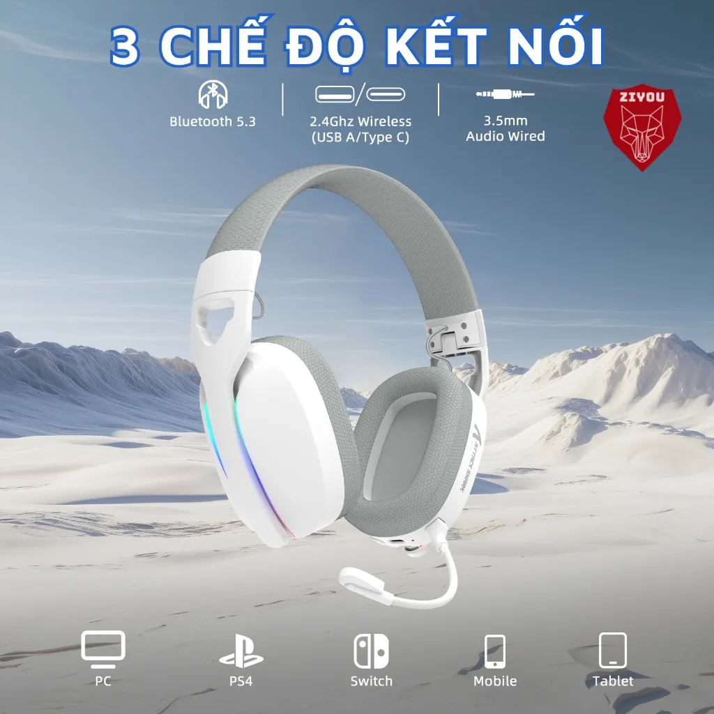 Ảnh Tai Nghe Gaming Headphone Không Dây Ziyou Attack Shark L90 Bluetooth 5.3, Âm Thanh Vòm 7.1, LED RGB 2