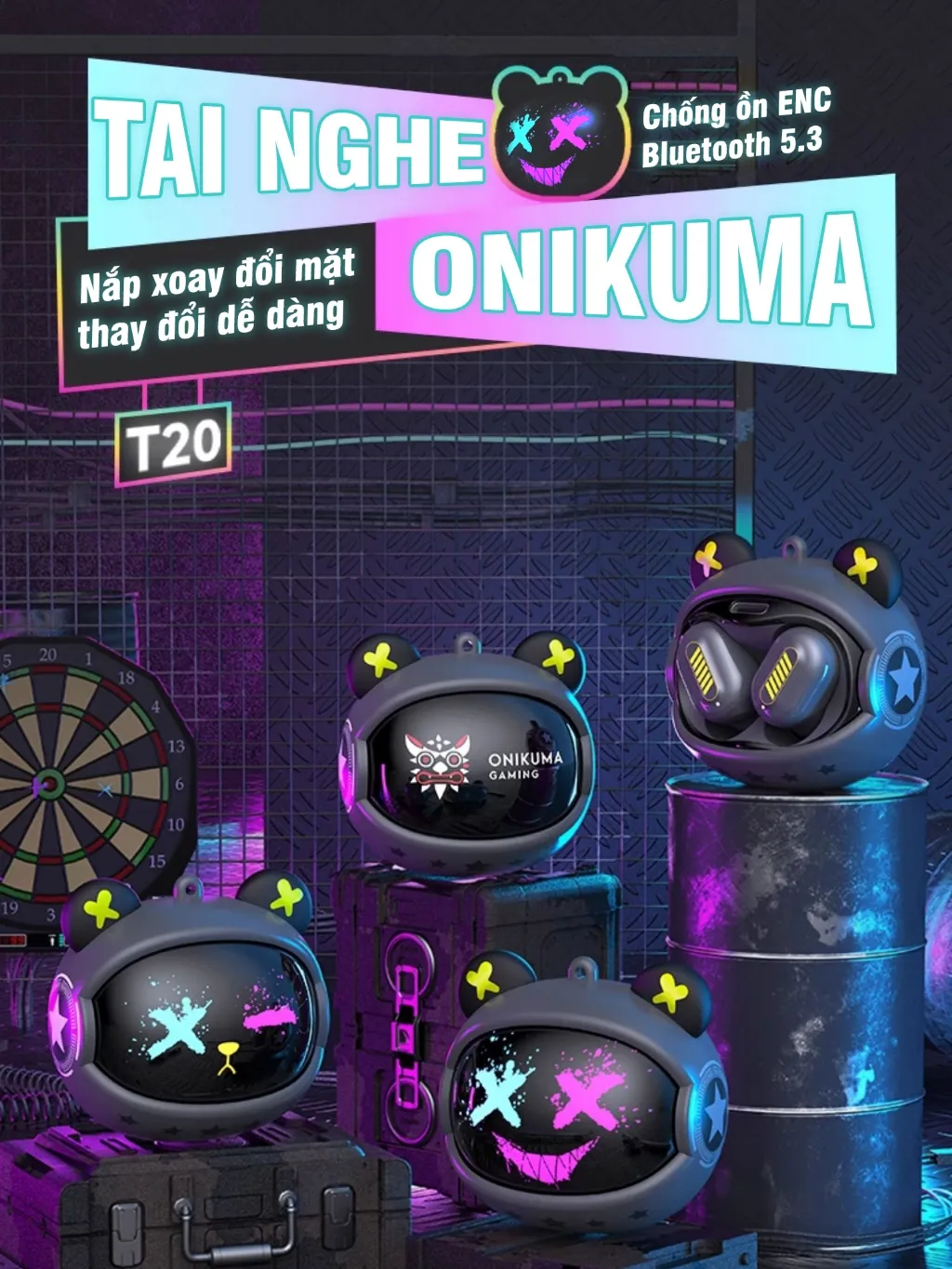 Ảnh Tai nghe gaming MEMO Onikuma T20 chống ồn không delay hỗ trợ chơi game nghe nhạc đeo cổ thời trang Liên quân mobile FF 1