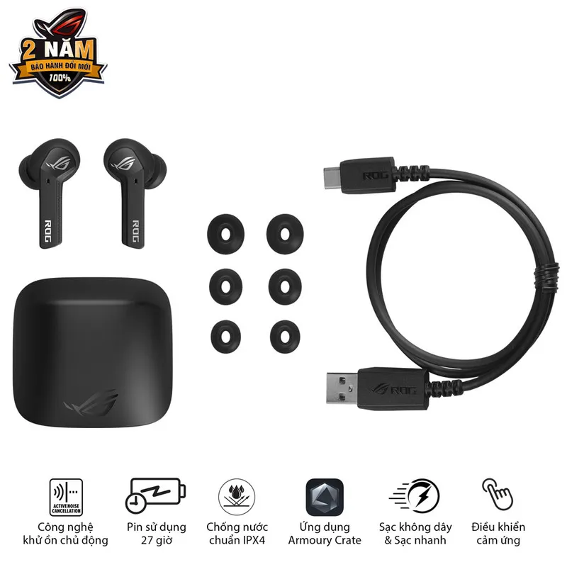 Ảnh Tai nghe gaming ROG CETRA TRUE Wireless, chống nước IPX4, công nghệ khử ồn chủ động ANC - Hàng chính hãng 2