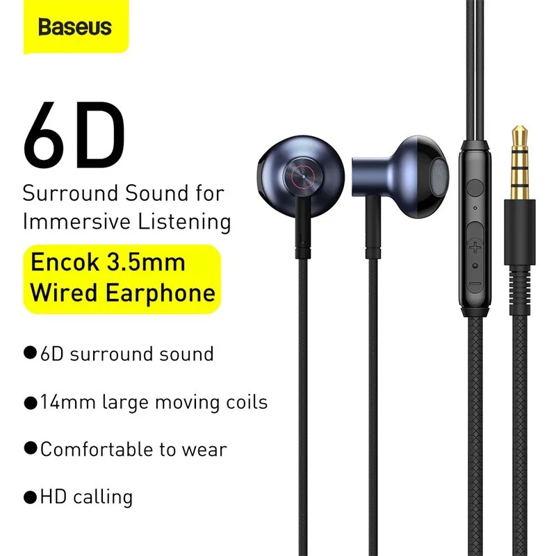 Ảnh Tai Nghe Nhét Tai Baseus H19 Âm Thanh Nổi 6D Và Mic Cho Điện Thoại Xiaomi Có Dây 3.5mm 1