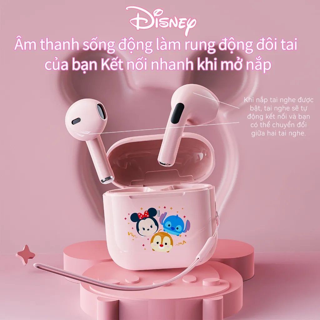 Ảnh Tai Nghe Nhét Tai Bluetooth Disney DN26 không dây Earphone Giảm Tiếng ồn dễ Thương ở chế độ Chờ Lâu Có Micrô Cho oxiaomi 4