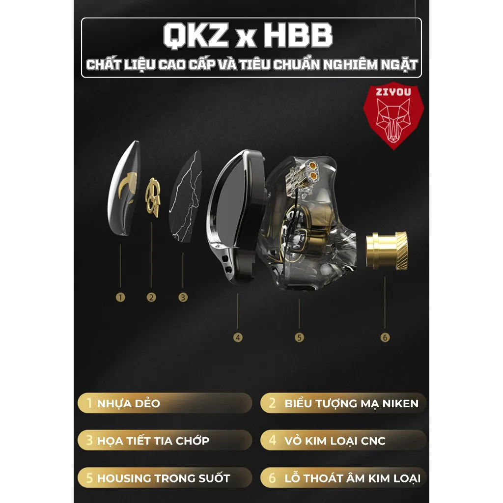 Ảnh Tai Nghe Nhét Tai Có Mic Ziyou QKZ HBB Âm Thanh Chuyên Nghiệp Tích Hợp Micro Màng Loa TiTan Đa Lớp 3