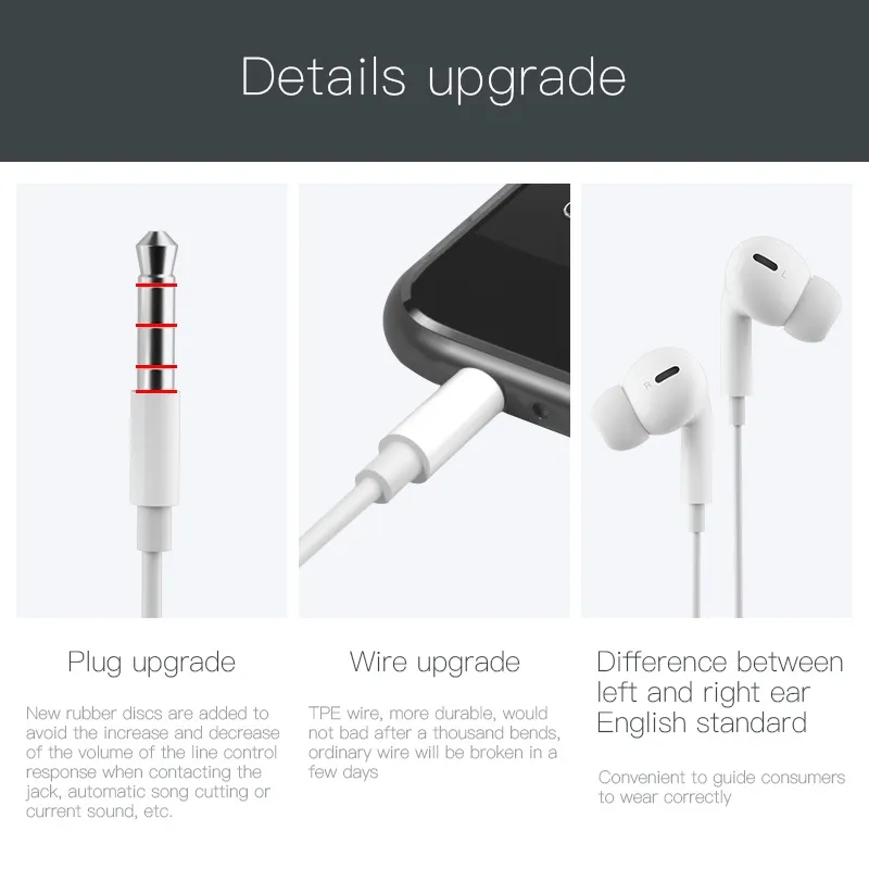 Ảnh Tai nghe nhét tai 
KUULAA dây dẹt cổng lightning type C hỗ trợ điều chỉnh âm lượng thích hợp cho iPhone Xiaomi Huawei 1