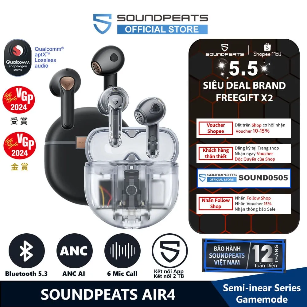 Ảnh Tai Nghe True Wireless SoundPEATS Air4 (Bản nâng cấp SoundPEATS Air3) Bluetooth 5.3 1
