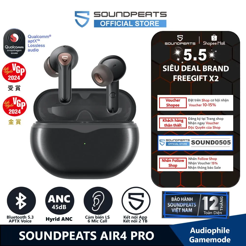 Ảnh Tai nghe True Wireless SoundPEATS Air4 Pro | APTX Lossless | APTX Voice 6Mic | Bluetooth 5.3 1