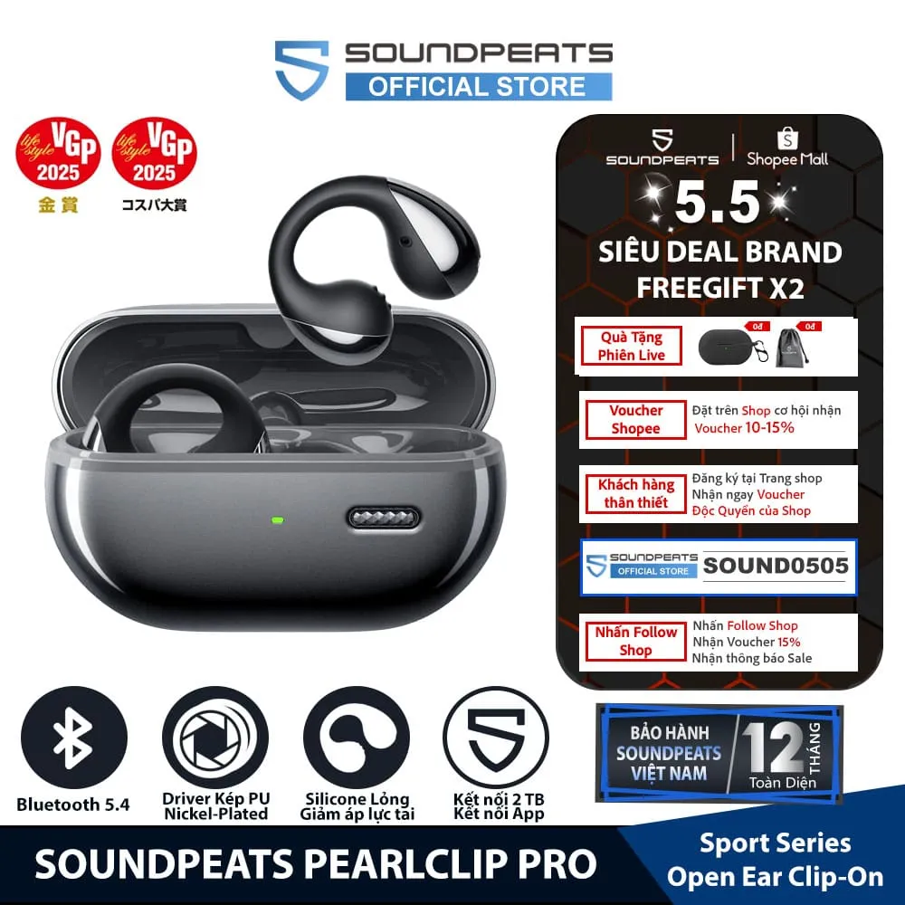 Ảnh Tai Nghe True Wireless SoundPEATS PearlClip Pro | Driver PU Nickel-Plated Diaphragm | Bluetooth 5.4 1