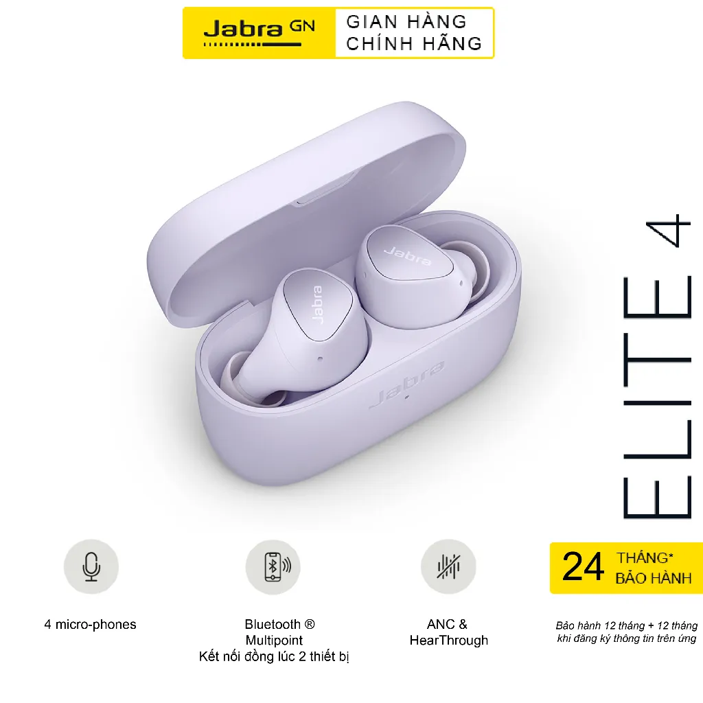 Ảnh Tai Nghe True Wireless Jabra Elite 4 Chống Ồn Chủ Động IP55 Hàng Chính Hãng 1