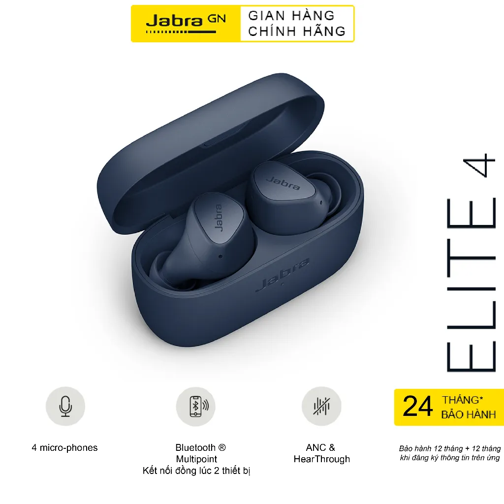 Ảnh Tai Nghe True Wireless Jabra Elite 4 Chống Ồn Chủ Động IP55 Hàng Chính Hãng 3