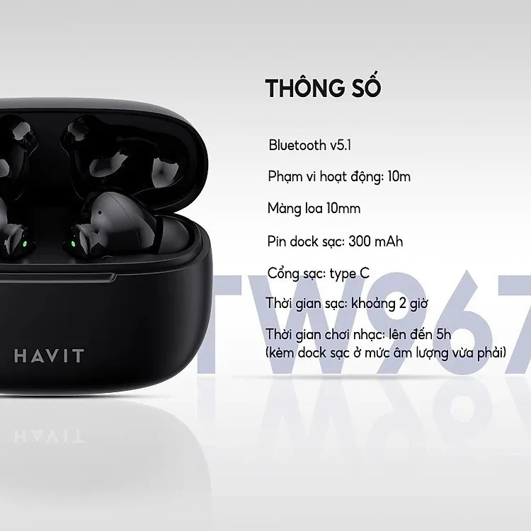 Ảnh Tai Nghe TWS Havit TW967 Pro | Thiết Kế Công Thái Học, Nghe Nhạc Đến 5H | Bảo hành 12 tháng 2