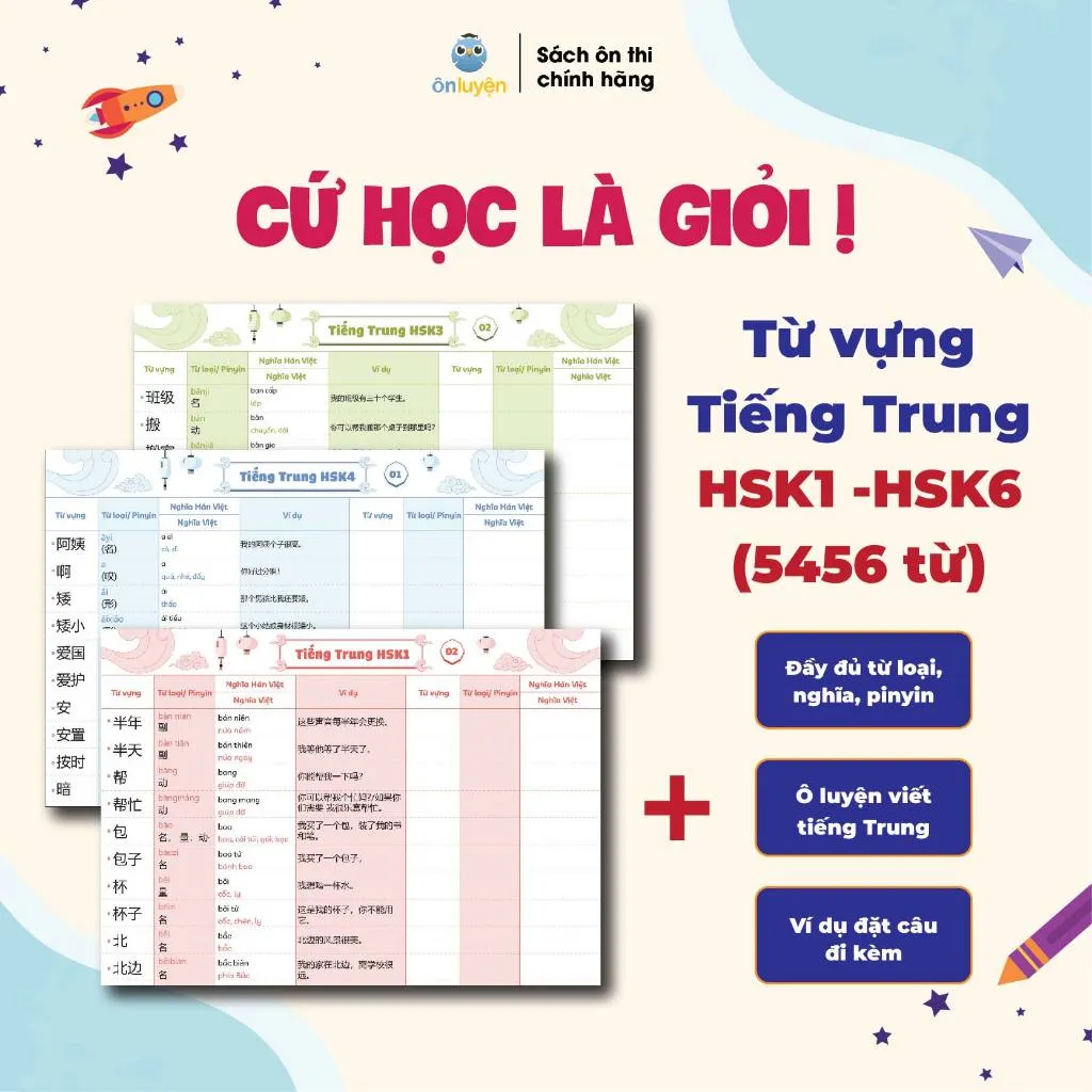 Ảnh Takenote từ vựng Tiếng Trung HSK1- HSK6 có đủ từ loại, nghĩa, pinyin, ô luyện viết, kèm ví dụ 1